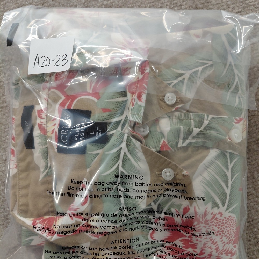 J.‎ Crew Flex Washed Men's Size L Slim Hawaiian Floral Short Sleeve Button Shirt - Picture 7 of 7
